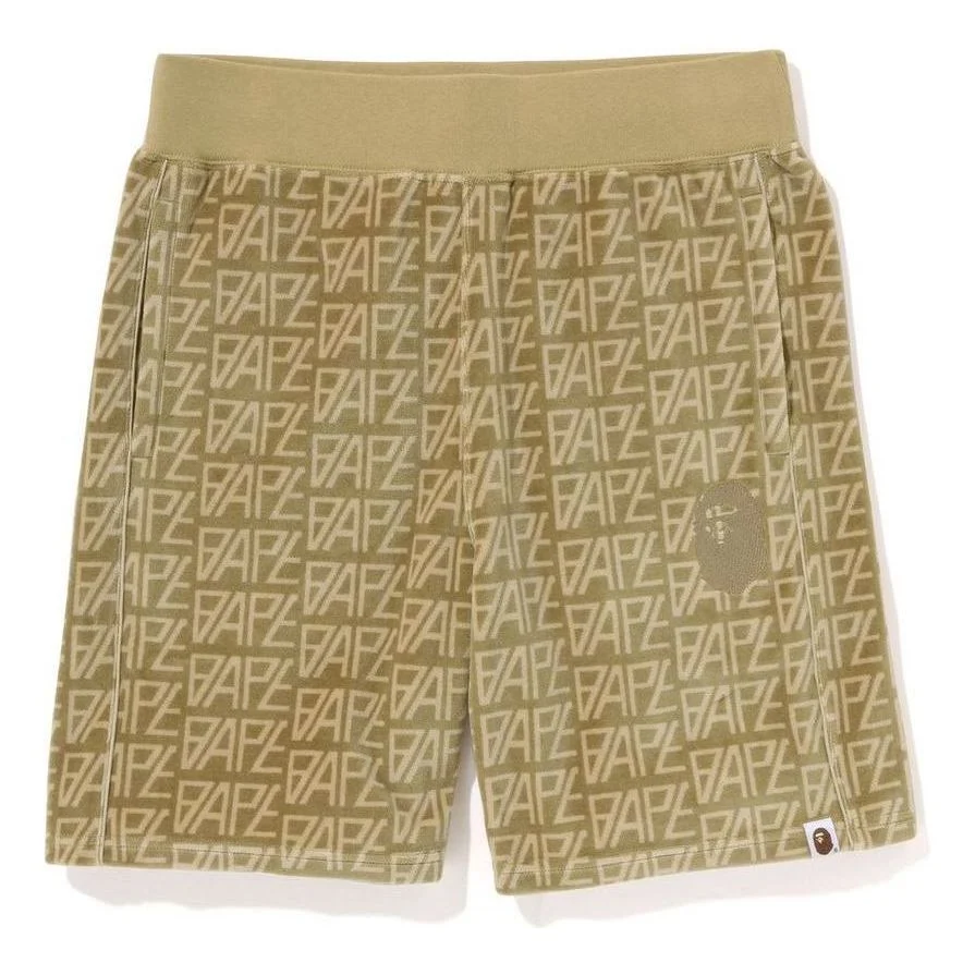 A Bathing Ape Logo Monogram Velour Shorts 'Beige' 1J30-153-011-BEG