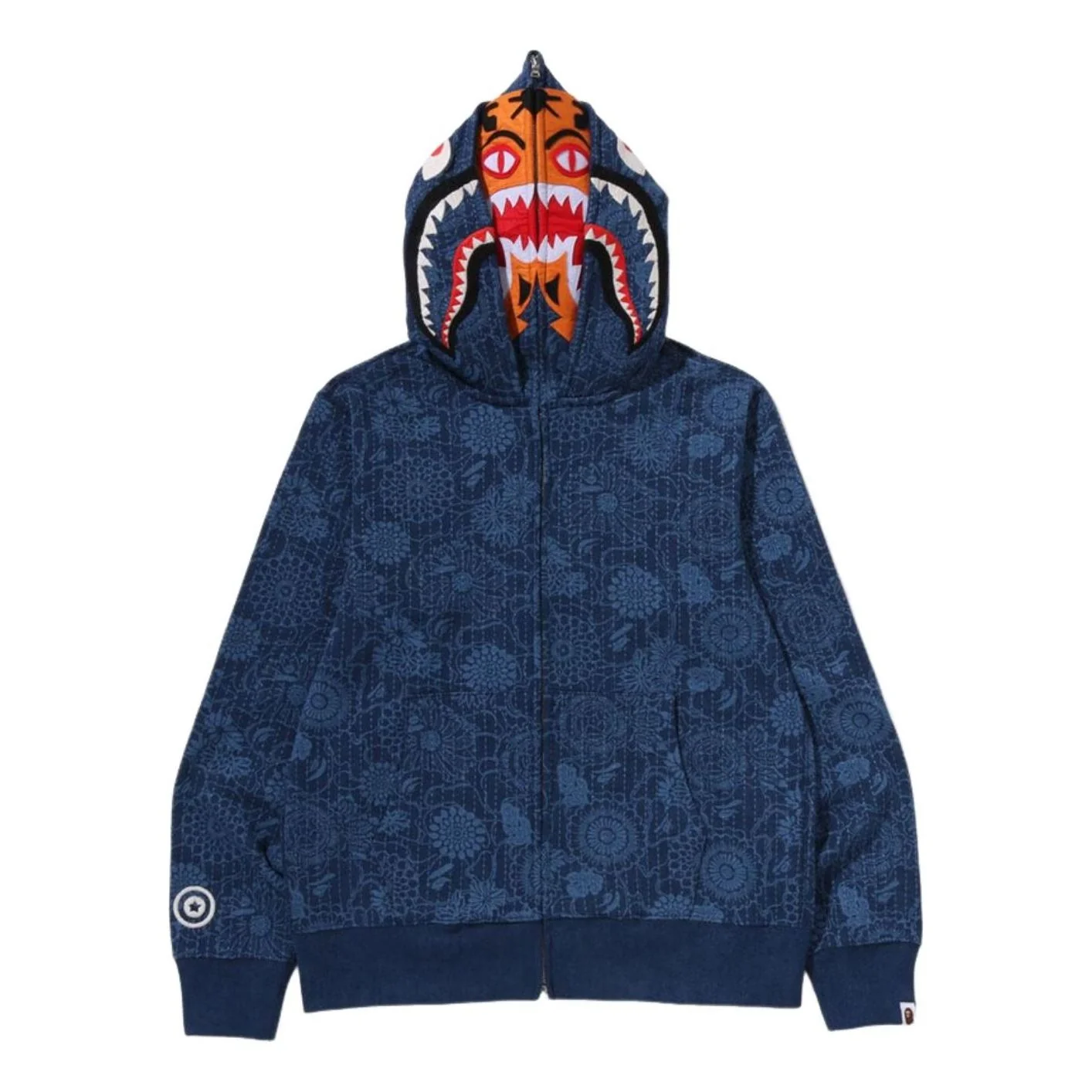 A Bathing Ape Japanese Indigo Art Camo Double Tiger Shark Full Zip Hoodie 'Indigo' 1M30-115-305-IND