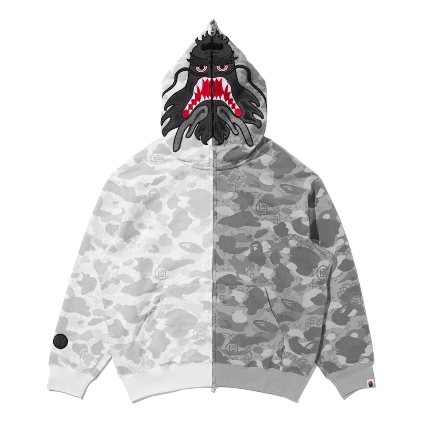 BAPE X Clot Camo Split Shark Relaxed Fit Full Zip Hoodie 'White' 0ZXSWM917151P-WHT
