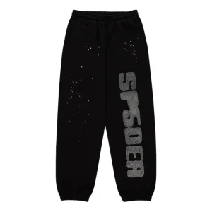 Sp5der Rhinestone Silk Sweatpant 'Black' SB024FW25BLK