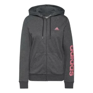(WMNS) adidas Essentials Logo Full-Zip Hoodie Asia Sizing 'Grey Pink' H07750