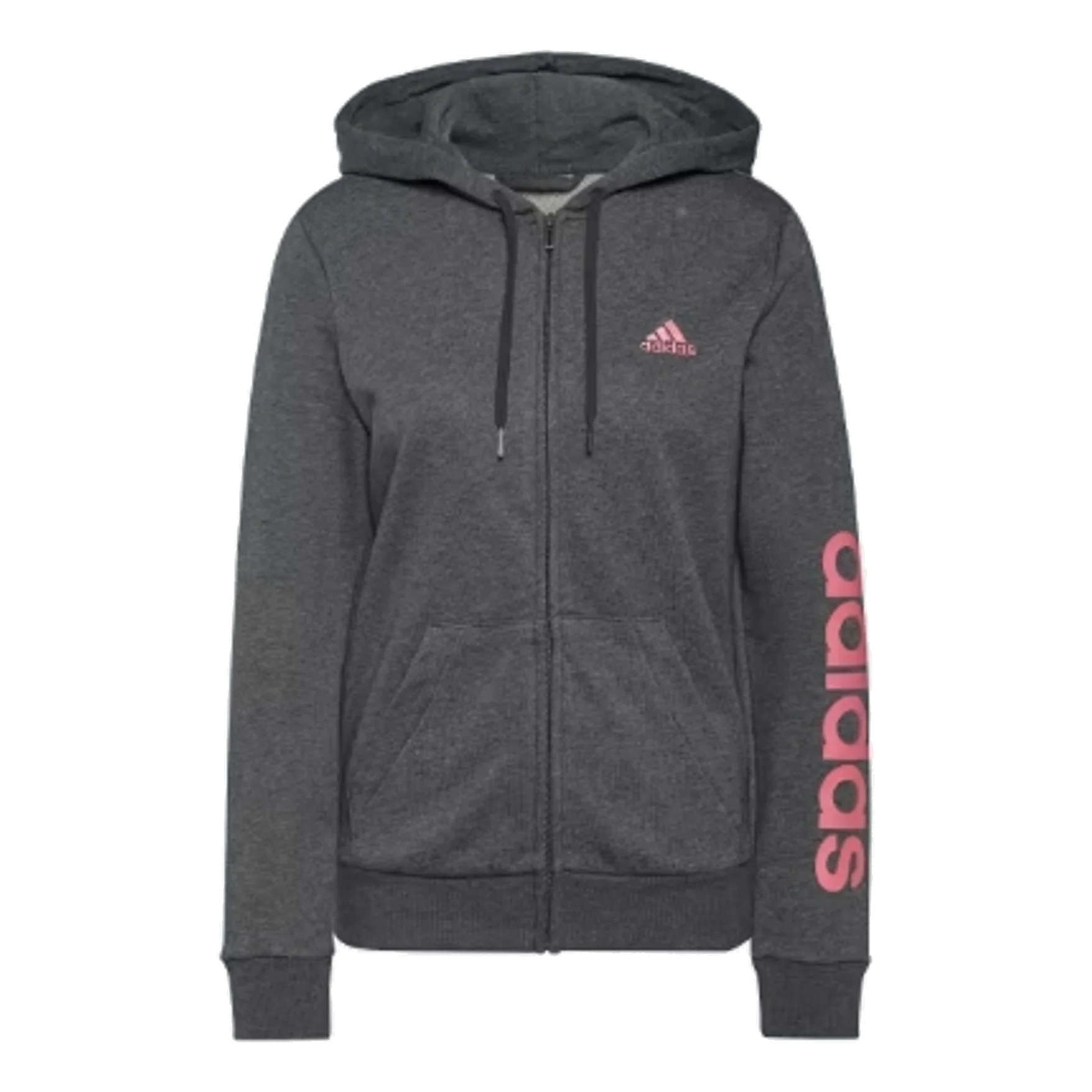(WMNS) adidas Essentials Logo Full-Zip Hoodie Asia Sizing 'Grey Pink' H07750
