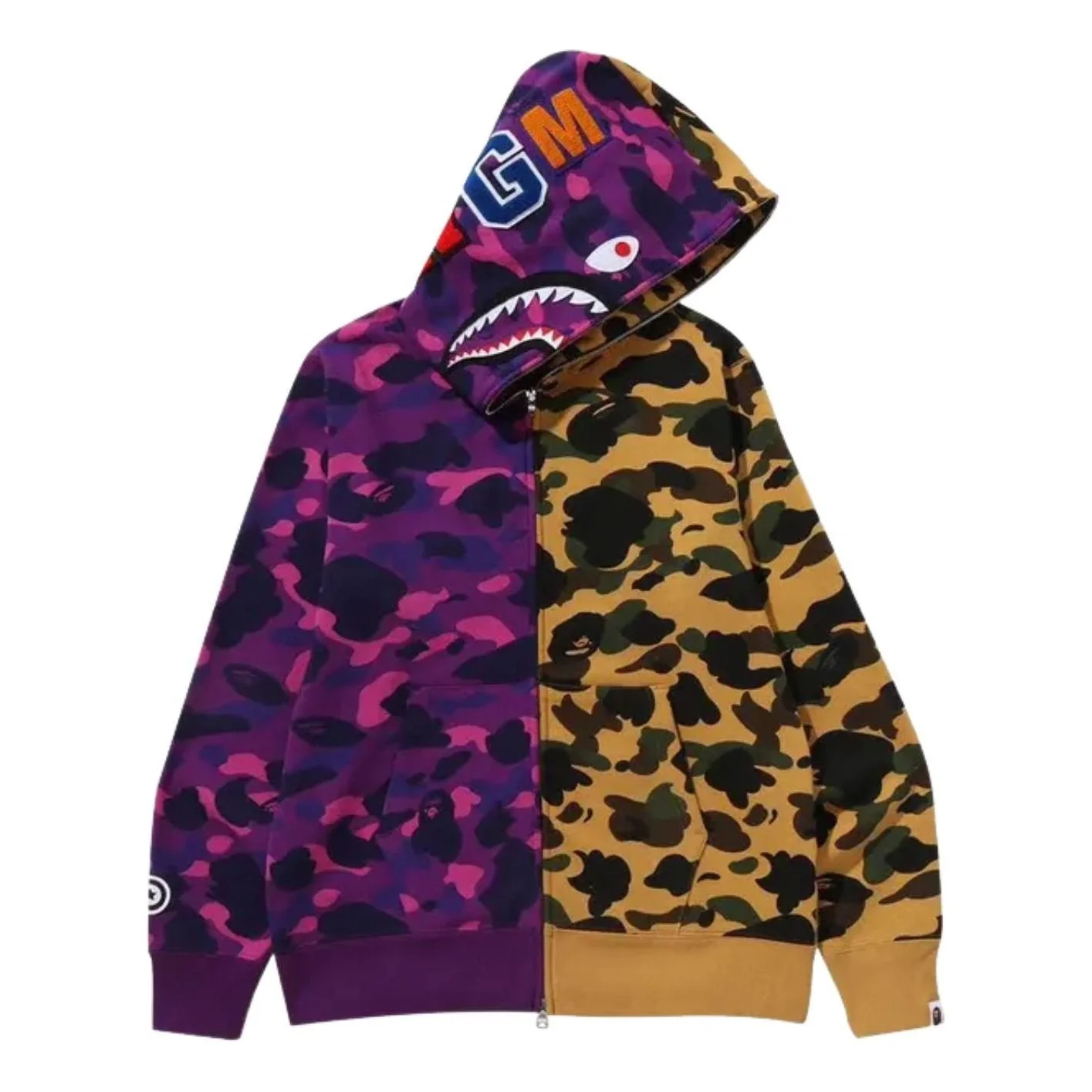 A Bathing Ape Split Camo Shark Full Zip Hoodie 'Purple' 1M30115005-PURPLE