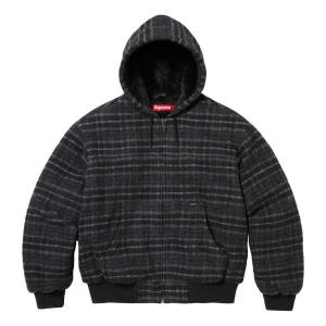Supreme Plaid Wool Hooded Work Jacket 'Black Grey' SUP-FW23-075