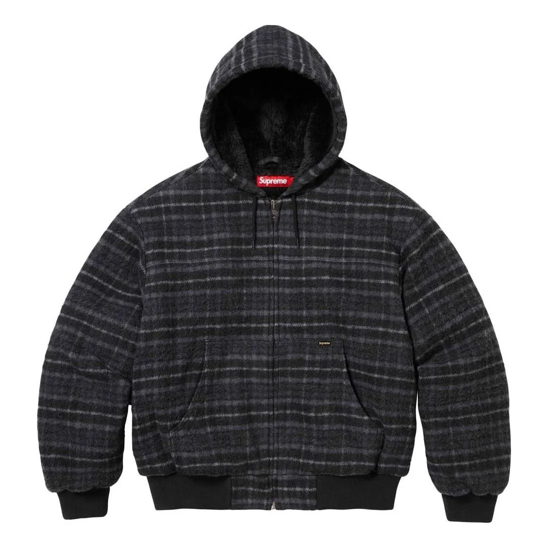 Supreme Plaid Wool Hooded Work Jacket 'Black Grey' SUP-FW23-075