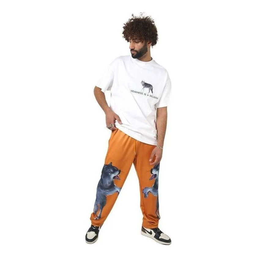 House of Cenmar Pants with Wolf Artwork Print 'Orange' HOC-TWP1