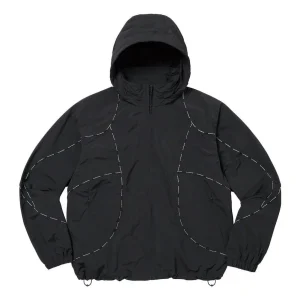 Supreme Logo Piping Hooded Track Jacket 'Black White' SUP-FW23-065