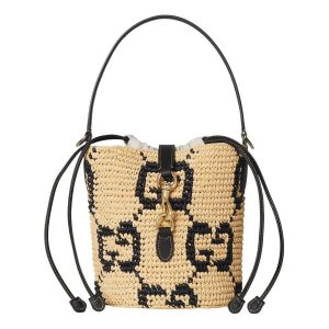 (WMNS) Gucci Woven Mini Bucket Bag 'Natural Black Fabric' 816284-9AAGL-8761