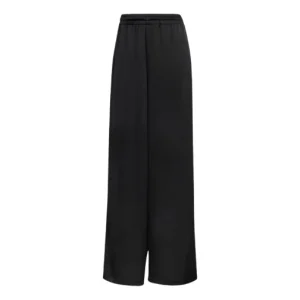 (WMNS) adidas Satin Wide Leg Tracksuit Bottoms Ruffle 3-Stripes 'Black' KC8813