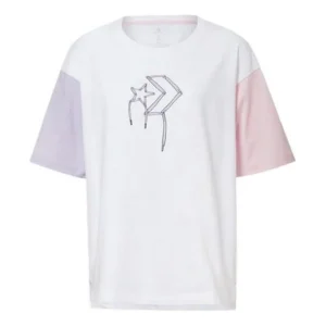 (WMNS) Converse Logo Printed T-Shirt Asia Sizing 'White Pink' 10020854-A01