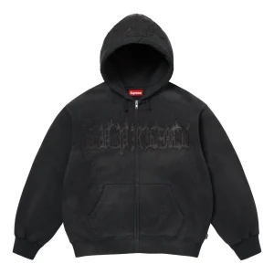 Supreme Leather Appliqué Zip Up Hooded Sweatshirt 'Black' SS25SW65-BLACK