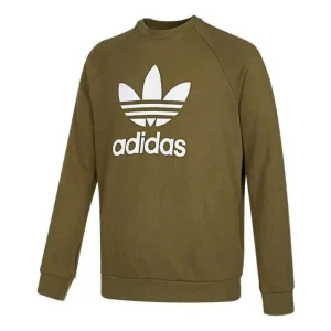 Men's adidas originals Alphabet Large Logo Printing Round Neck Pullover Military Green H06652