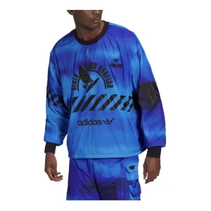 Men's adidas original Logo Pattern Printing Round Neck Pullover Long Sleeves Blue HD4808