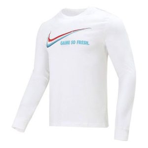 Nike Game So Fresh Printing Sports Round Neck Long Sleeves White DN2998-100