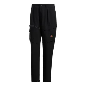 Men's adidas originals Prem Wvn Pnt Logo Multiple Pockets Sports Pants/Trousers/Joggers Black H58053
