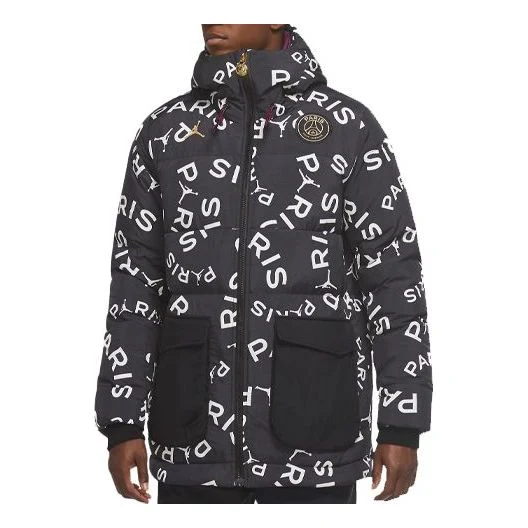 Air Jordan Paris Saint-Germain Casual protection against cold Stay Warm hooded down Jacket Black CK9737-010