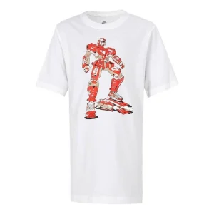 (GS) Nike Pattern Printing Sports Round Neck Pullover Short Sleeve Boy White T-Shirt DJ6689-100