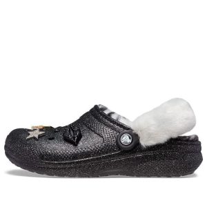 Crocs Disco Classic Lined Disco Glitter Clogs 'Black White' 208075-0ZS