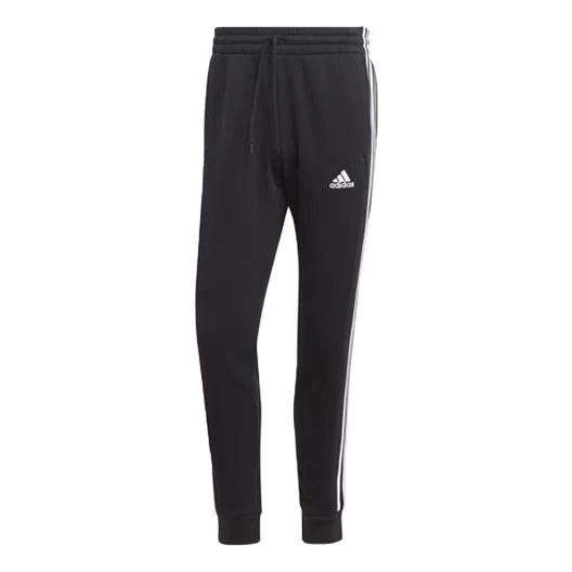 adidas Essentials Fleece 3-Stripes Tapered Cuff Joggers 'Black White' IB4030
