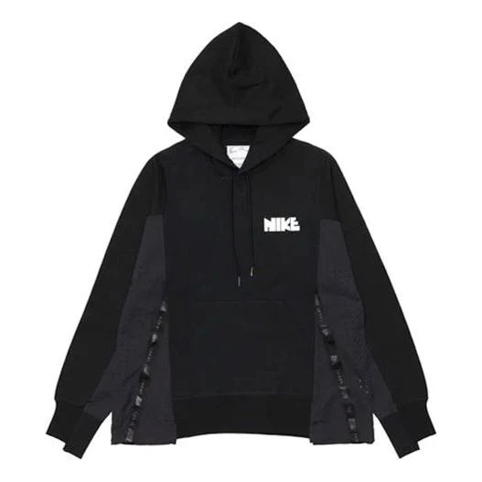 Nike x sacai Logo Printing Splicing Contrasting Hoodie Asia Sizing 'Black' CZ4695-010