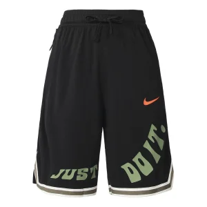 Men's Nike Brand Logo Alphabet Printing Pattern Drawstring Elastic Waistband Basketball Shorts Black DX6138-010