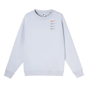 Men's Nike French Terry Swoosh 4 Embroidered Round Neck Sports Pullover Autumn White Gold Color DB9408-043