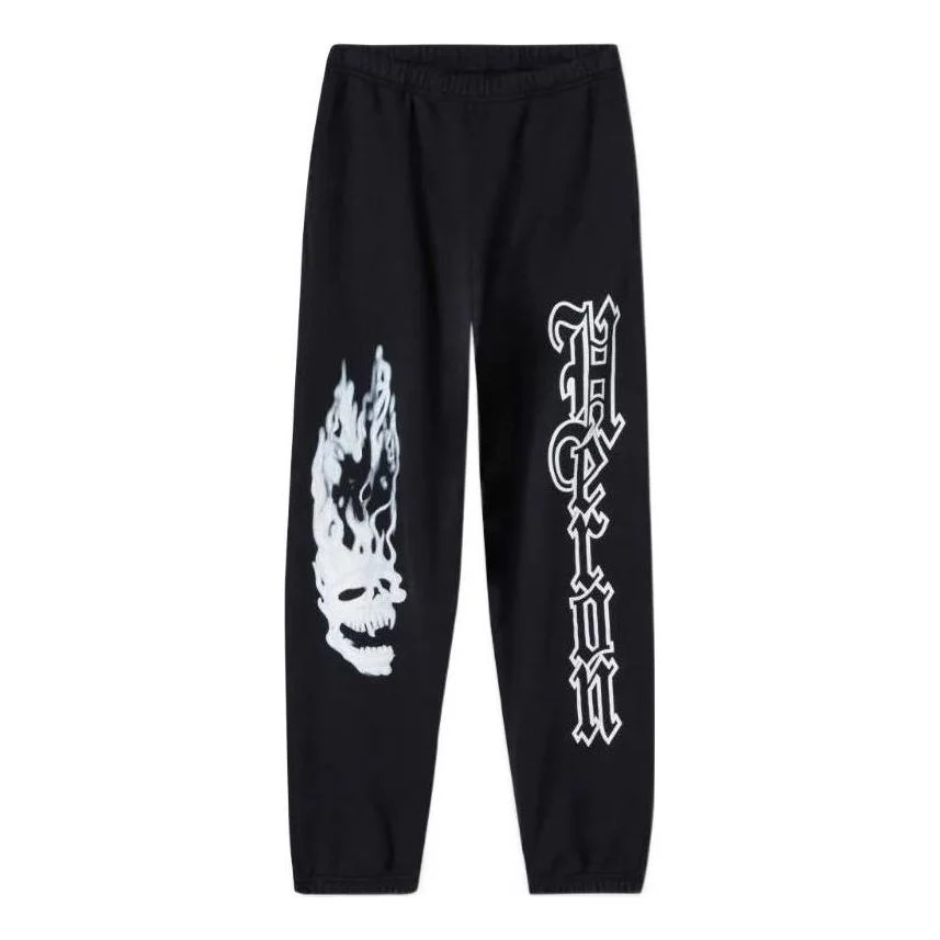 HERON PRESTON Flaming Skull Sweat Pants 'Black White' HMCH027F22JER0011001
