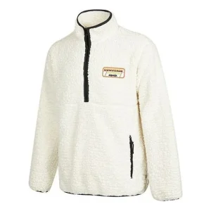 Men's Converse Logo Half Zipper lamb's wool Stand Collar Jacket Creamy White 10023063-A03
