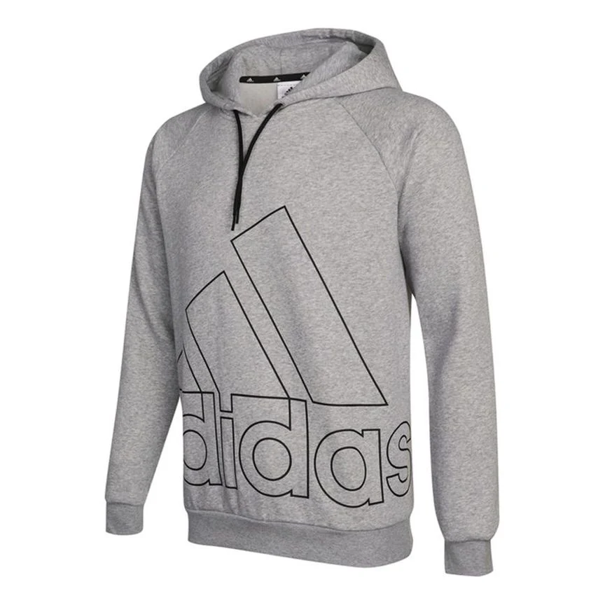 Men's adidas Big Lo Hd Fl Large Logo Printing Fleece Lined Sports Knit Gray HB5091