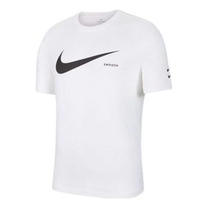 Nike Swoosh Logo Printing Knit Round Neck Short Sleeve White DB5858-100