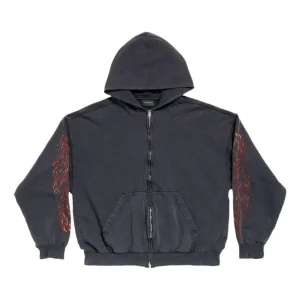 Balenciaga Offshore Zip Up Hoodie Medium Fit 'Black Faded' 770939TPVM91568