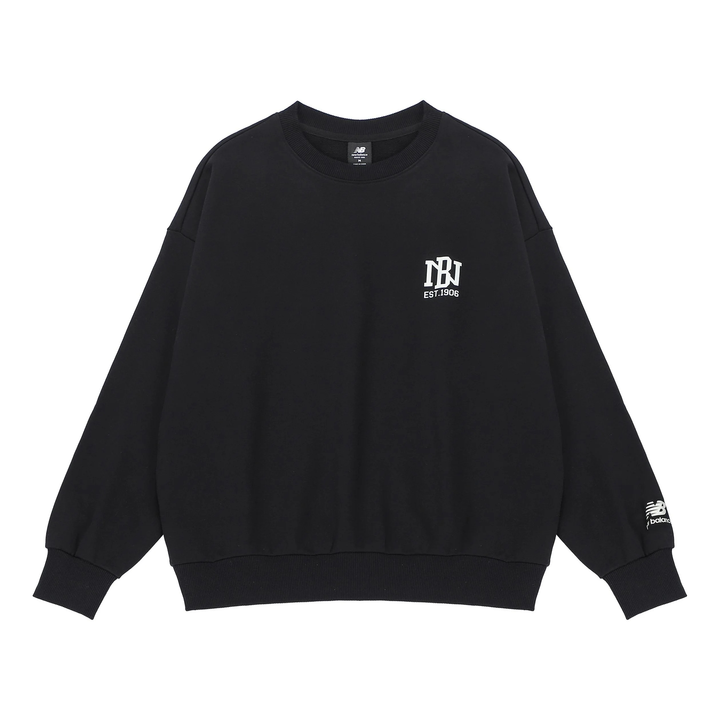New Balance Logo Print Sweatshirt Asia Sizing 'Black White' AMT23330-BK