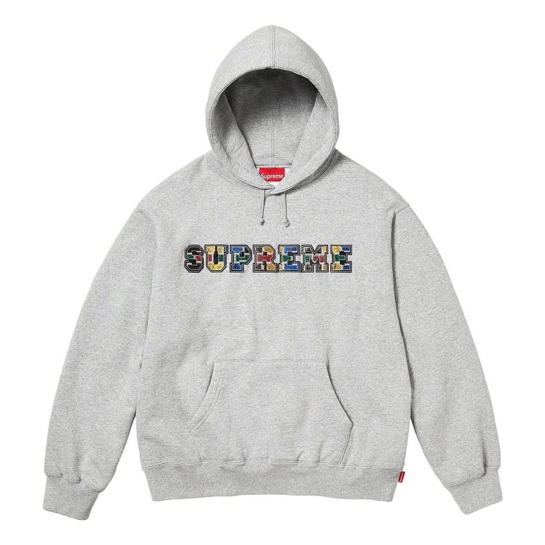 Supreme FW23 Week1 Collegiate Patchwork Leather Hoodie 'Grey' SUP-FW23-028