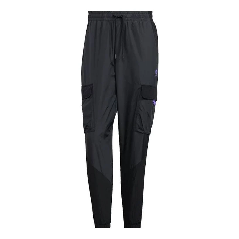 Men's adidas neo Solid Color Multiple Pockets Woven Bundle Feet Sports Pants/Trousers/Joggers Black HM7428