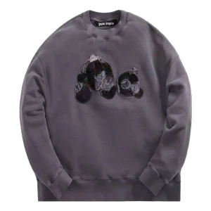 Palm Angels Patchwork Ripped Bear Crew 'Indigo' PMBA026F22FLE0024940