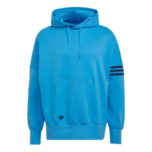 Men's adidas originals Solid Color Logo Drawstring Hooded Pullover Long Sleeves Blue HM1872