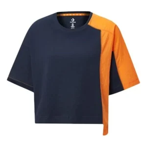 (WMNS) Converse Capsule Series Splicing Contrasting Colors Round Neck Short Sleeve Blue 10020990-467