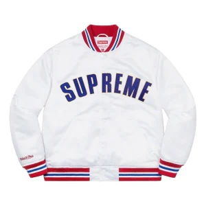 Supreme x Mitchell & Ness Satin Varsity Jacket 'White Blue Red' SUP-SS21-643