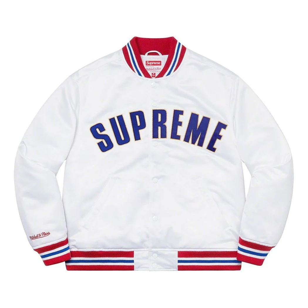 Supreme x Mitchell & Ness Satin Varsity Jacket 'White Blue Red' SUP-SS21-643