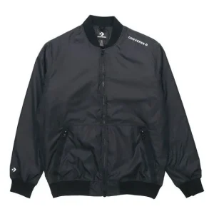 Men's Converse Aviator Baseball Uniform Woven Windproof Zipper Jacket Autumn Black 10018368-A03