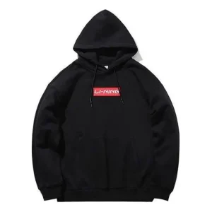 Li-Ning Sports Fashion Series Fleece Lined Stay Warm Loose Hoodie 'Black Red' AWDQD06-7