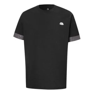 Men's Converse City Short Sleeve Tee Cuff Contrasting Colors Sports Round Neck Black 10020858-A02