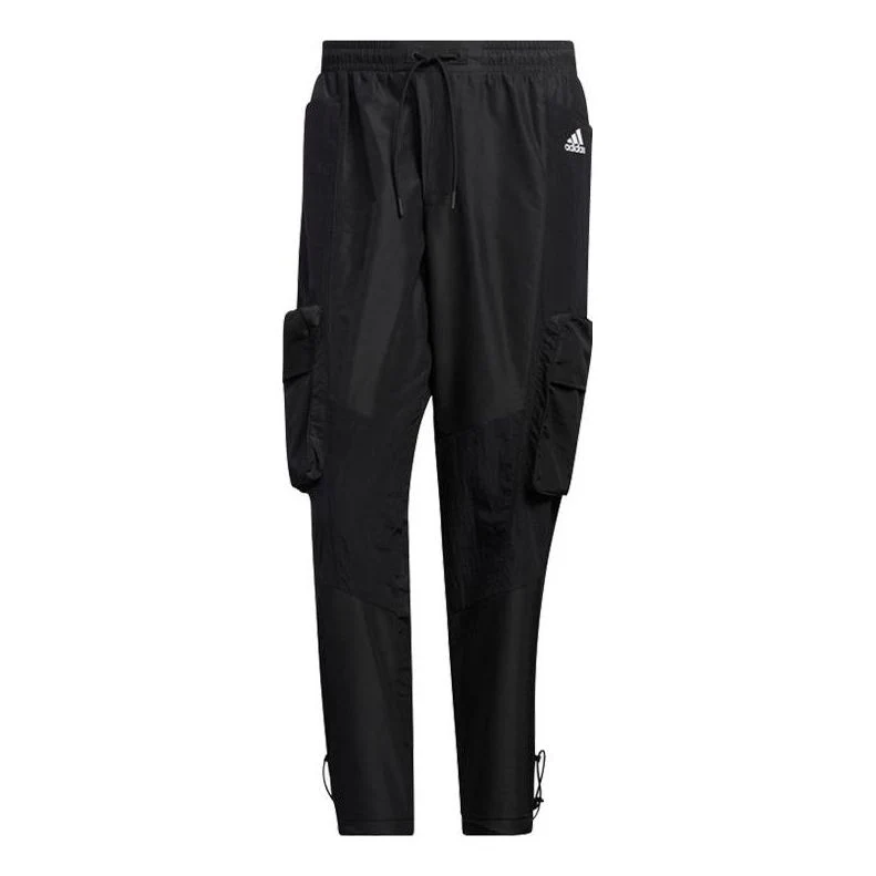Men's adidas Solid Color Pocket Logo Printing Straight Lacing Sports Pants/Trousers/Joggers Black HT0523