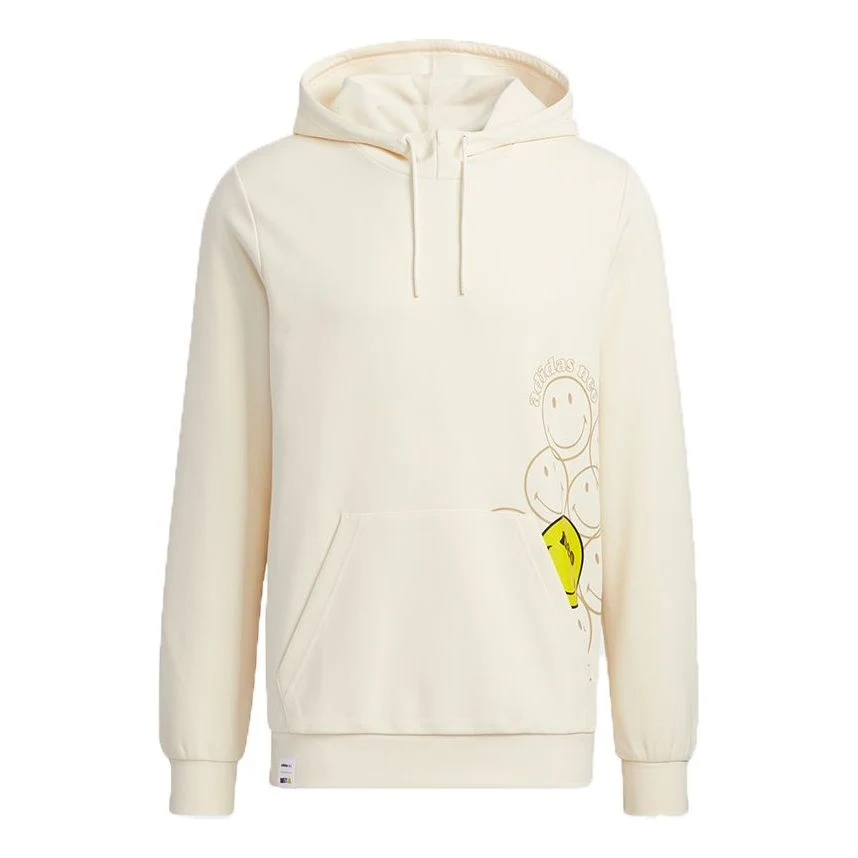 Men's adidas neo x SMILEY Crossover U Csmly Sw Smiling Face Printing Pullover Sports Creamy White HE7956