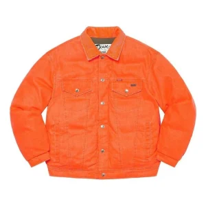 Supreme x Schott Canvas Down Trucker Jacket 'Orange Olive Green' SUP-FW22-787