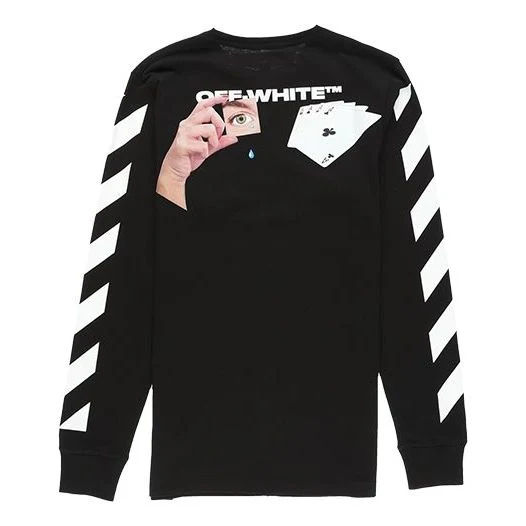Off-White MENS Virgil Abloh Diag Hand Card Long Sleeve Tee Black OMAB001E191850111088