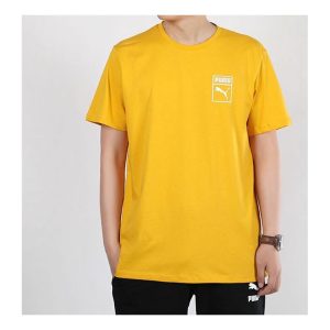 PUMA Graphic Box Logo Printed Short Sleeve TEE Men Yellow 598625-25