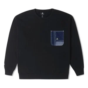 Converse Denim Patchwork Crew Sweatshirt Asia Sizing 'Black' 10025519-A03