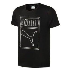 PUMA Large Logo Printing Sports Loose Round Neck Short Sleeve Black 598245-51