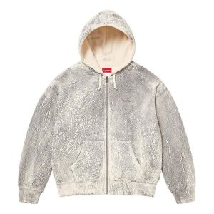 Supreme Crackle Zip Up Hooded Sweatshirt 'White Black' SUP-FW23-064